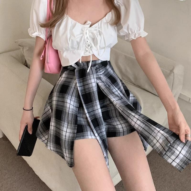 Women's A-Line Plaid Skort with Irregular Design - 2025 Summer Collection