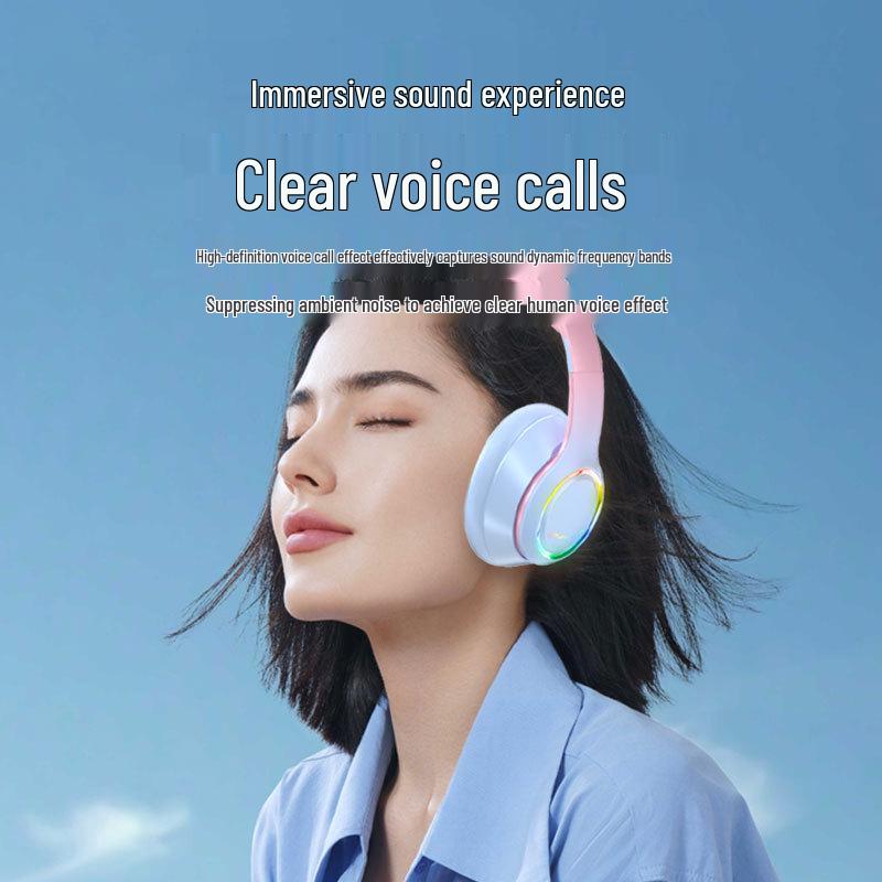 Gradient Color Head-Mounted Bluetooth Headphones with Lights - In Stock Bestseller