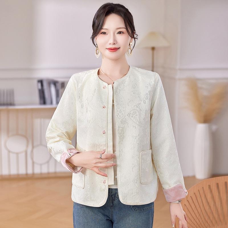 

2026 Chinese Style Women s Jacquard Round Neck Tang Suit Jacket, Plus Size Options Available XL (60-67 kg) грязно-белый