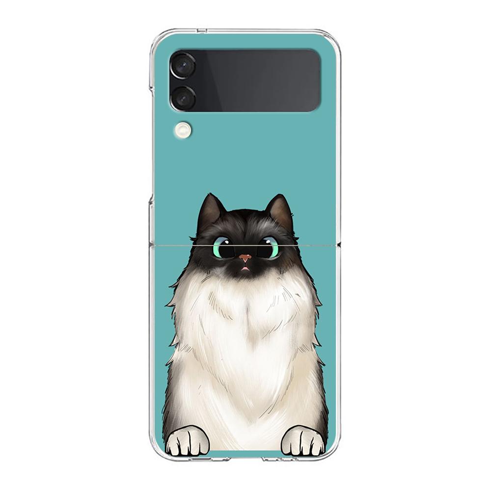 Cat Cute Kitten Cartoon For Samsung Galaxy Z Flip 3 4 5 Hard Folding Clear PC Phone Case For Samsung Z Flip3 Back Cover Bumper