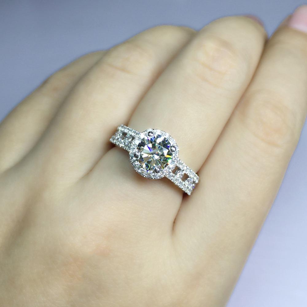 1 Carat Moissanite Open Ring Sparkling Hollow Engagement Band Adjustable Wedding Jewelry Gift Adjustable