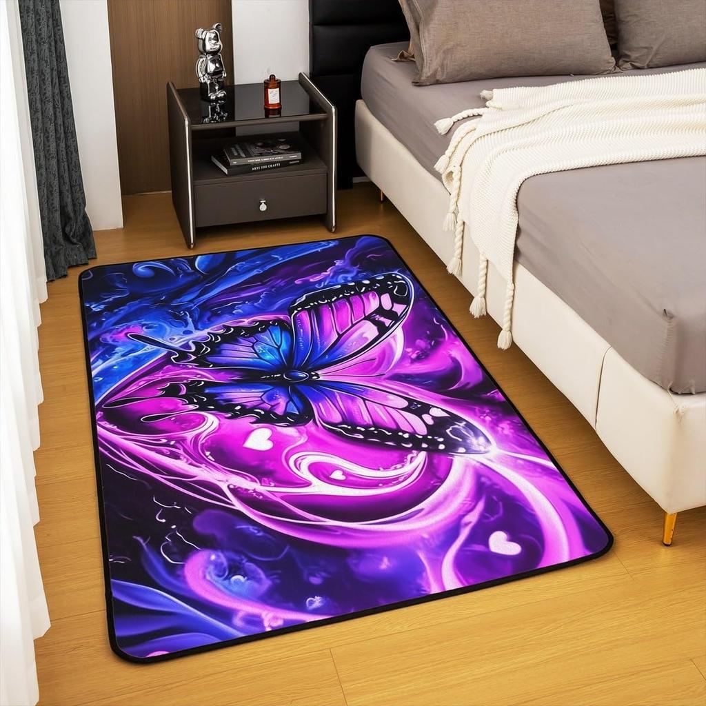 Beautiful Butterfly Carpet Purple Dreamlike Home Decor Rug Absorbent Anti-Slip Floormat for Living Room Bedroom Hallway Kitchen
