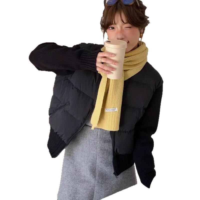 Winter new knitted sleeves splicing down jacket women's white duck down high-end slim fashion jacket