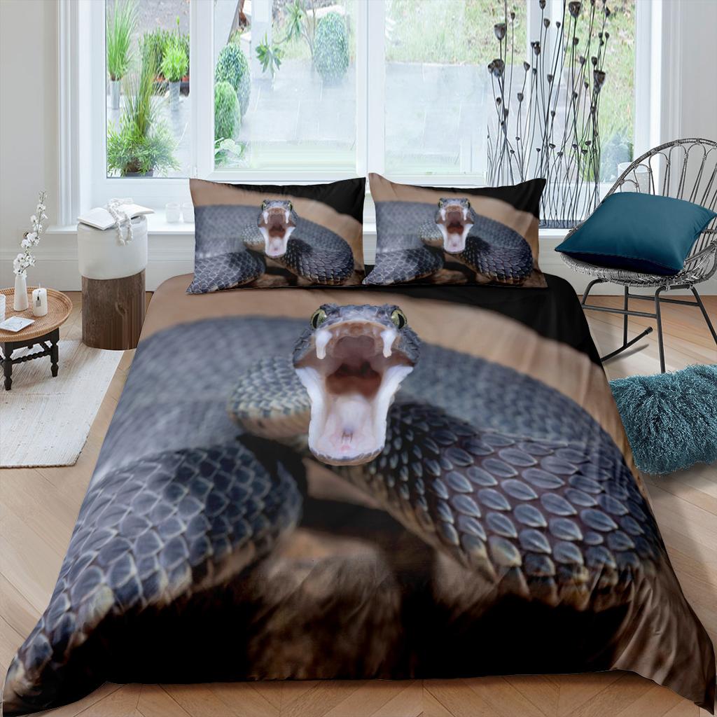 Snake Duvet Cover Set 3D Python Polyester Comforter Cover Reptile Tropical Theme Quilt Cover For Kid Boy Girl Bedroom Full Size