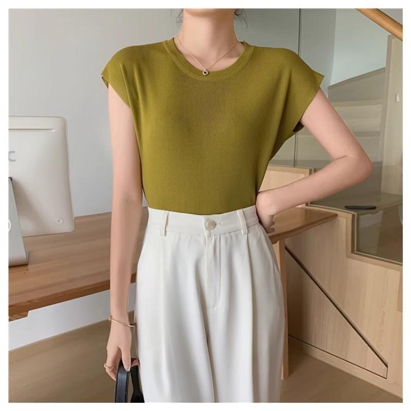 Sommer Strick T-Shirt Damen Shirts Pullover Crop Tops Kurzarm Weiblich Elastisch Slim Casual Strick T-Shirt Damen T-Shirts
