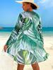 Fashionable Printed Drawstring Top Long Sleeve Mesh Cover Up And Bikinis 3 Piece Beach And Vacation Swimwear Set