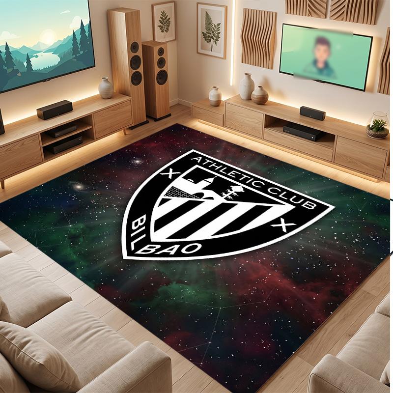 Athletic Bilbao Football Print Crystal Velvet Rug, Comfortable Water Absorbent Non Slip Indoor Floor Carpet
