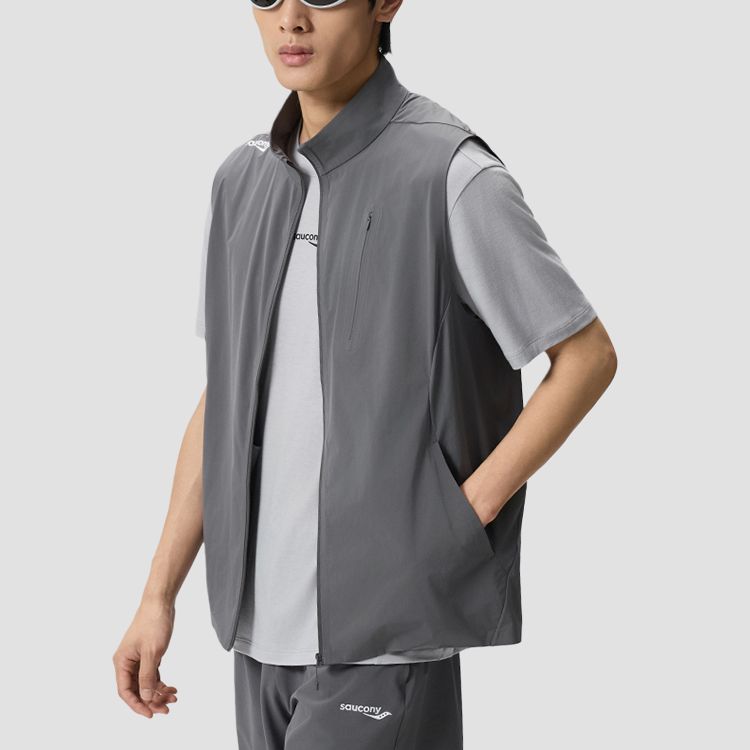 Saucony Breathable Sleeveless Half High Collar Zipper Outdoor Sports Casual Vest Men vest SR2260VT02T-GR006