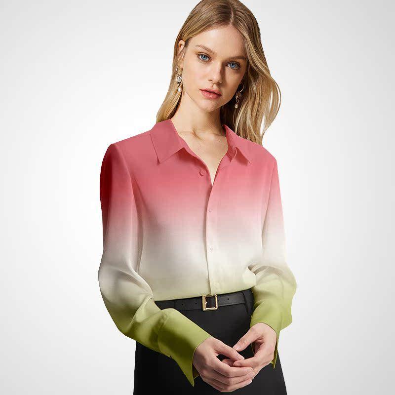 

Retro Stand Collar Long Sleeve Loose Top Shirt with Ribbon Gradient S