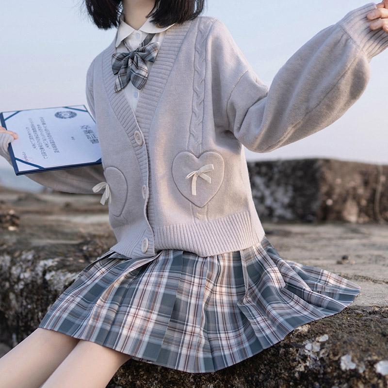 KOSY Kawaii Cardigan Jacket Spring Autumn Japan Fashion Women Vintage Crop Knitted Sweater Cute Bow Korean JK School Coat