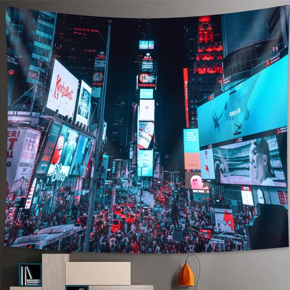 Glowing Tokyo Nightlife Tapestry, Japanese Metropolitan Bohemian Wall Hanging For Bedroom Living Room Hippie Sheet