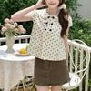 Sweet wind apricot polka dot doll collar short-sleeved shirt women's summer new loose versatile shirt casual top