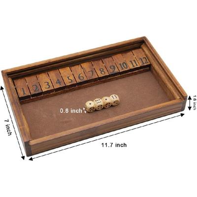Juegoal Shut The Box Holzbrett Würfelspiel mit 12 Zahlen und Deckel für Kinder Erwachsene Familien, 2 Spieler und mehr