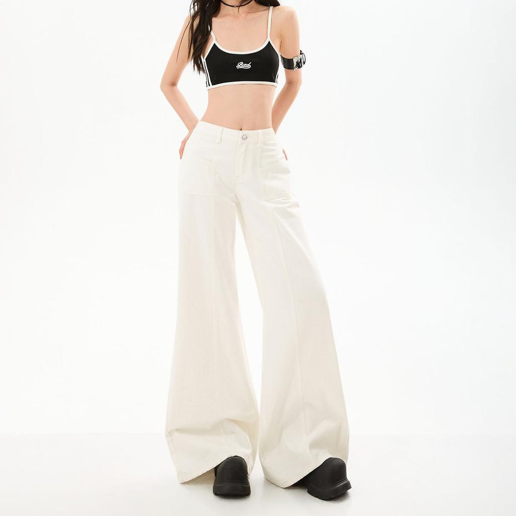 Spring Summer Pure Cotton Casual Soft Non Cling Micro Flare Patchwork Slim Flare Denim Pants For Women Casual Pants Oversize Denim Trousers
