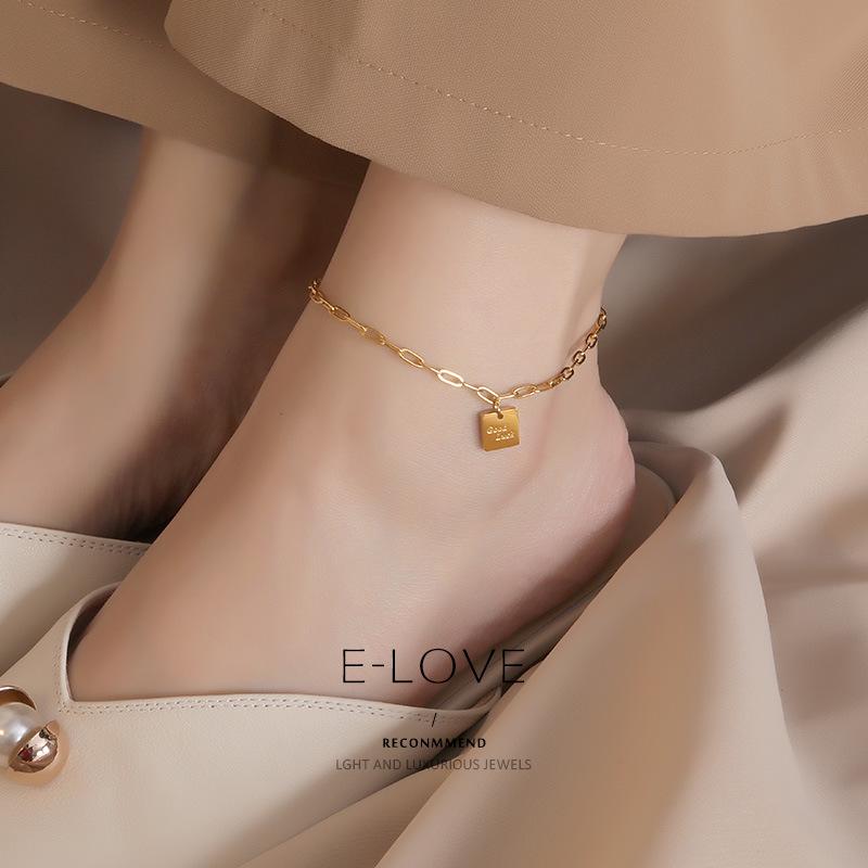 Korean Retro-Style Trendy Temperament Square Ankle Bracelet for Women