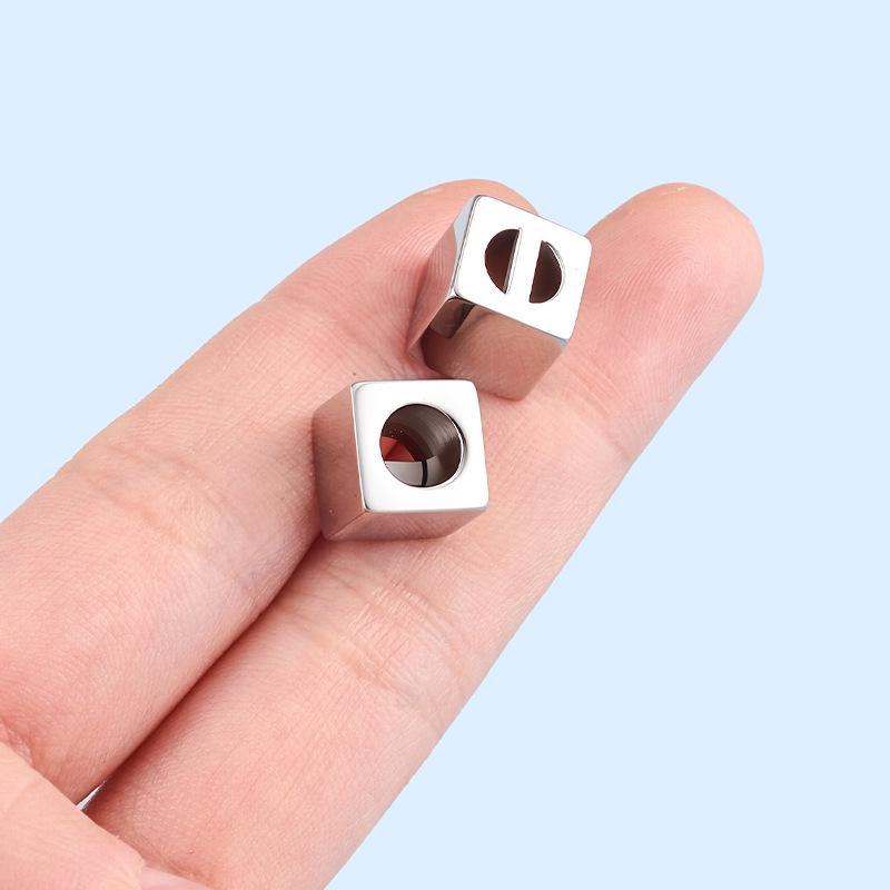 Labubu Polished Stainless Steel Square Pendant Bead for DIY Jewelry - Customizable Logo