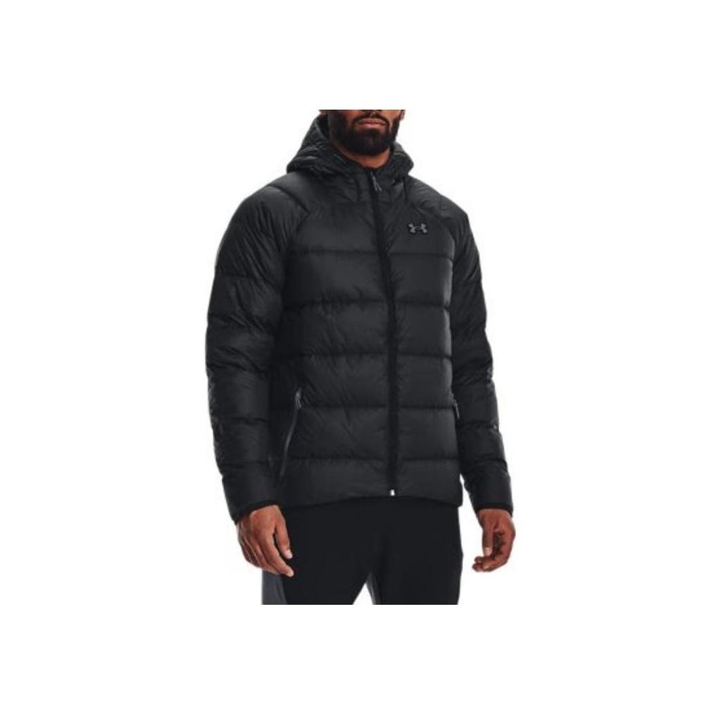 Under Armour Solid Color Logo Zip-Up Windproof Warm Hooded Down Jacket Men Outerwear Black 1364903-003