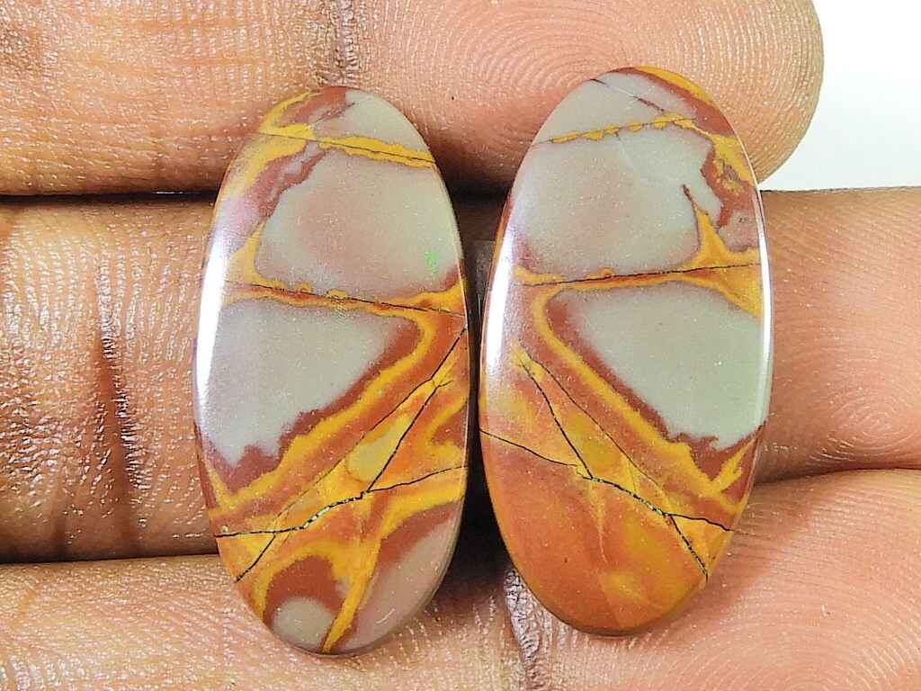 24Cts. Natural Noreena Jasper (13mm X 27mm Each) Oval Cabochon Match Pair SK-2716