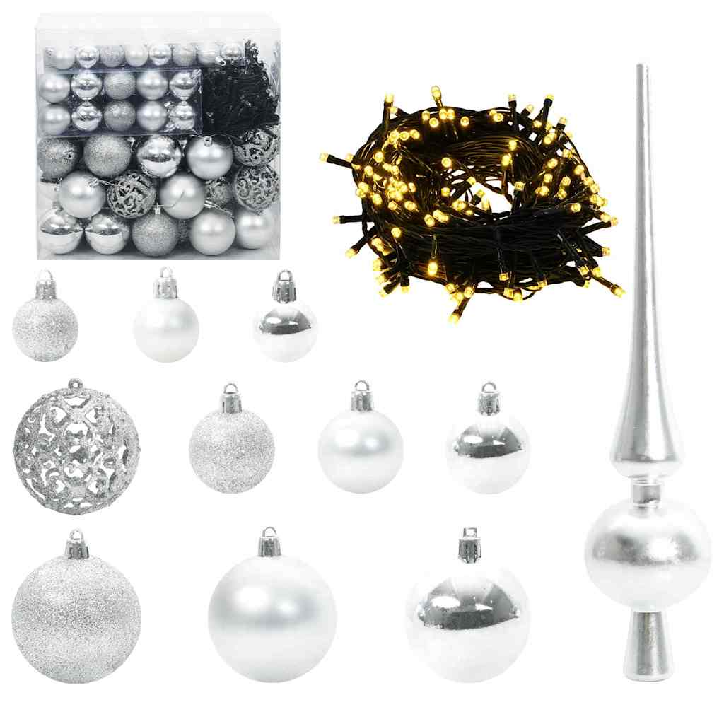 Christmas Ornament Set with 300 LEDs 120 Pcs Silver Plastic