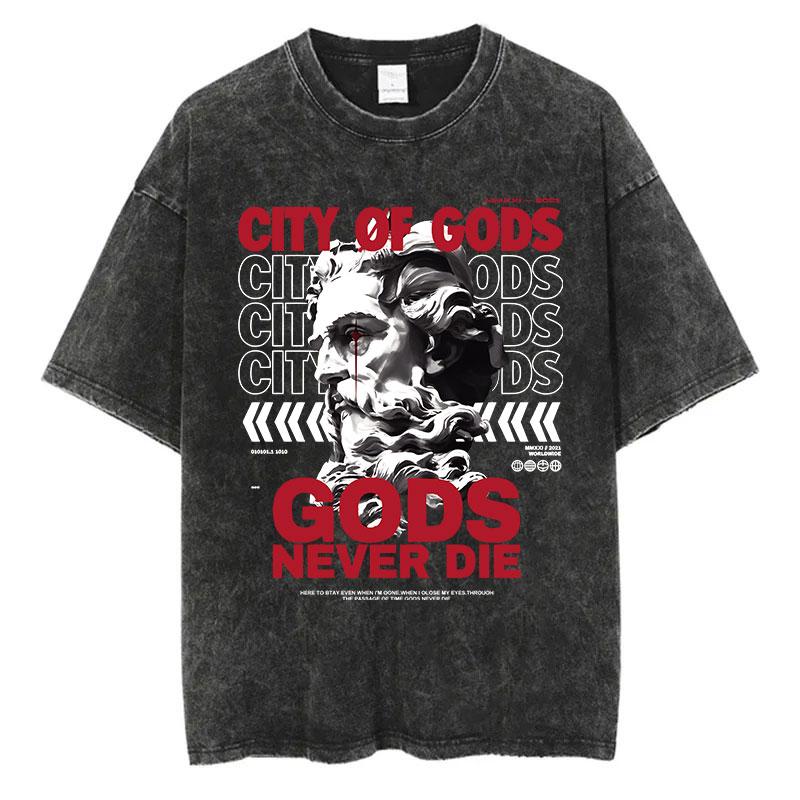 Summer Washed T Shirt Retro Hip Hop Streetwear Men Women Casual T-shirt Short Sleeve Vintage Black Acid Wash Clothes
