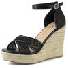 Allegra K Women's Wedge Sandals with Ankle Strap and Espadrilles, Black, Size 26.0 Cm