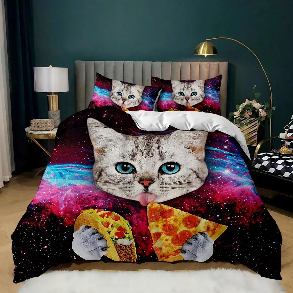 Cartoon Cat Duvet Cover Set Cute Cat Head Room Decor Bedding Set Colorful Pet Twin Double Queen King Size Polyester Qulit Cover