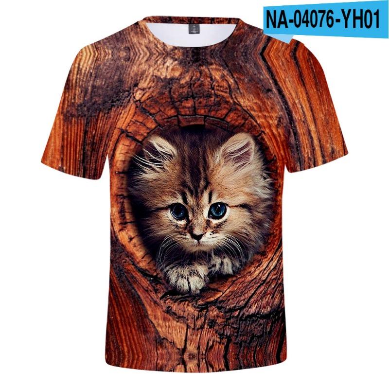 Children's Cat Adult 3D Printed Short Sleeve Men's Street Trend 3D Color Printed Short Sleeve T-shirt Tops & T-shirts (men’s)