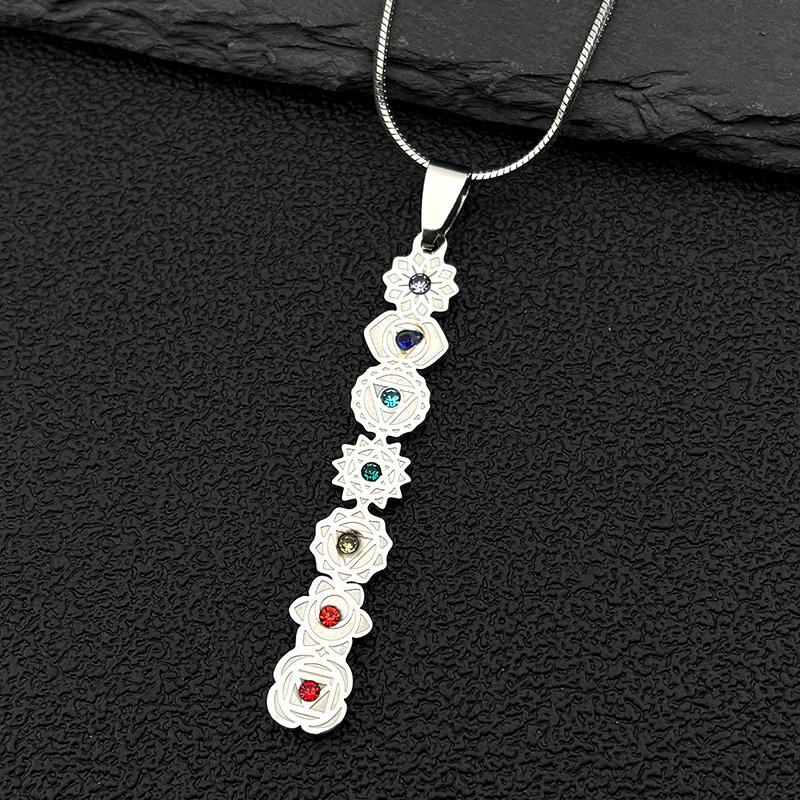 Yoga 7 Chakra Birth Flower Pendant Necklace for Women Girls Stainless Steel Gold Color Reiki Healing Amulet Jewelry Gift