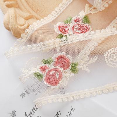 4.5Meters Embroidered Lace Ribbons Vintage Rose Flower Hollow Carved Mesh Trimmings Sew On Patch Packaging Materials