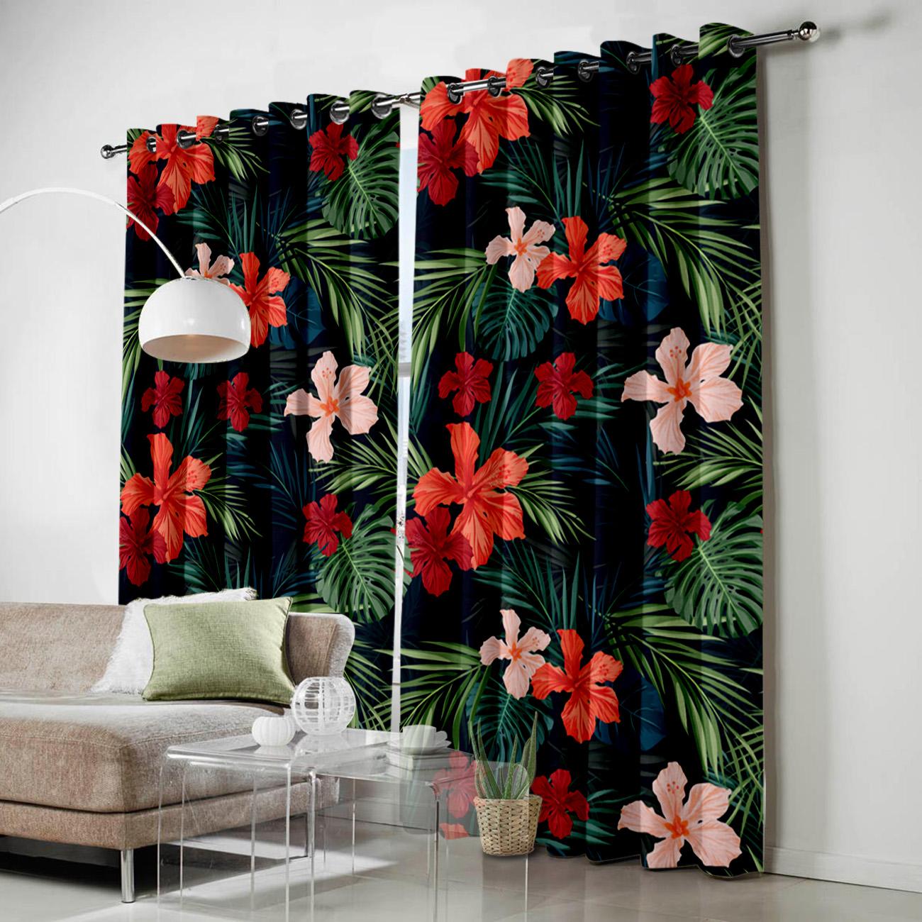 Цветочный узор Растение Темные джунгли Пальма Яркие шторы на окна Живописные шторы — фото 4