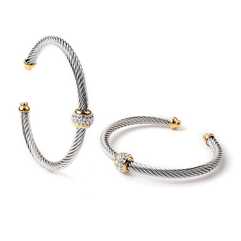 2026 Bracelet Women s High Texture Twist Line Bracelet Oval Ball White Diamond 18k Gold Couple Bracelet 18CM золотистый