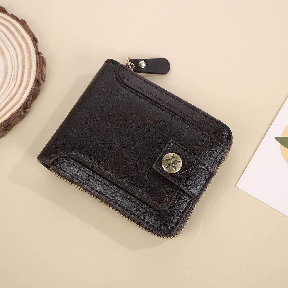 Retro Men's Short Wallet Vintage Man Money Clip Large Capacity Zipper Multifunctional Card Holder Coin Purse High Quality