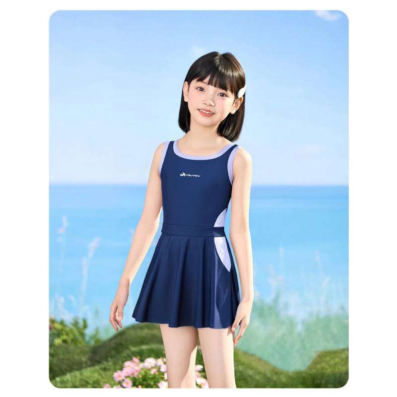 Childrens Swimsuit Girl Onepiece Sunscreen Dress With Detachable Bra For Water Sports