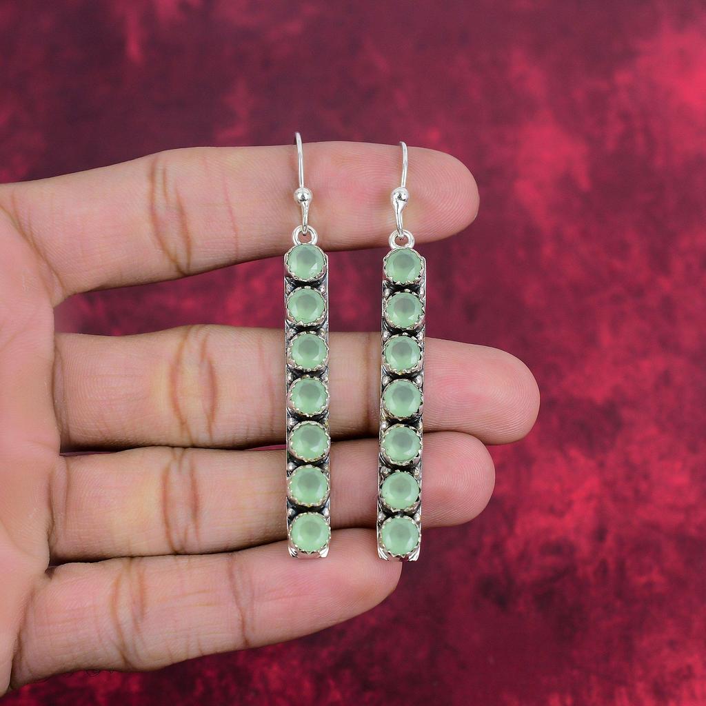 Aqua Chalcedony Handmade Gemstone Jewelry, 925 Solid Sterling Silver Earrings Unique Design Jewelry, For Women