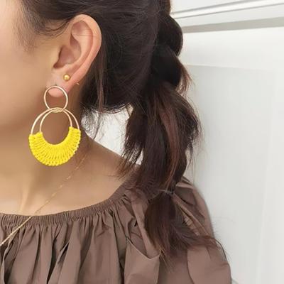 Серьги-кольца из рафии, геометрическое кольцо, летнее соломенное плетение в стиле бохо, пляжный отдых, вечеринка