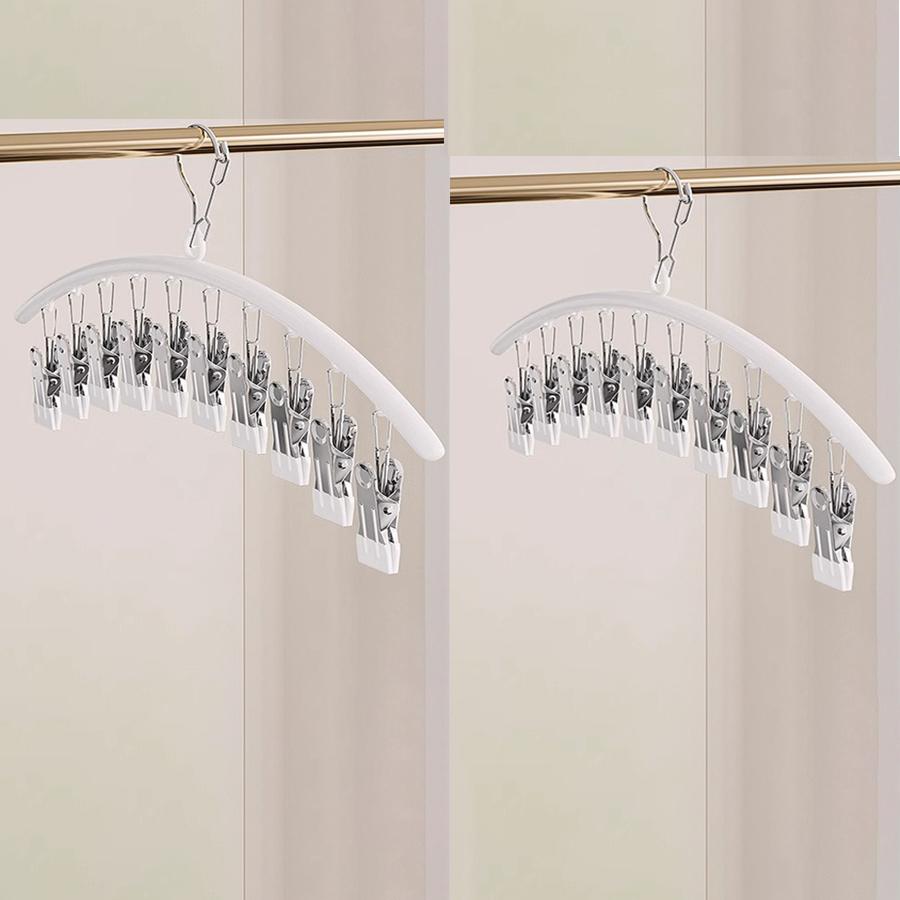 1/2/3pcs Clothes Hanger with 10 Clips Laundry Drying Rack Clothes Drying Rack Stainless Steel Sock Hangers Windproof Clip