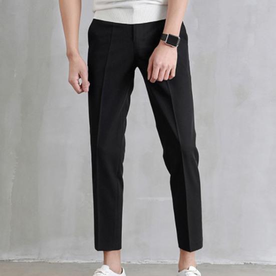 Men Suit Pants Solid Color Classic Slim Fit Straight Pattern Mid Waist Business Trousers Office Clothes