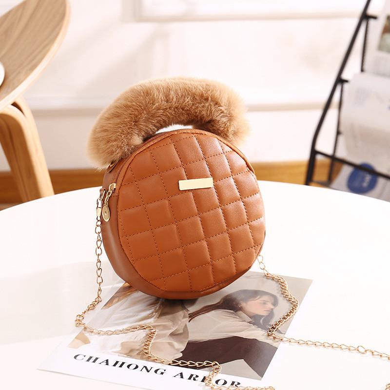 Small Round Ladies Handbag 2022 Wholesale Korean Style Shoulder Bag Sweet Fresh Embroidered Pu Material коричневый