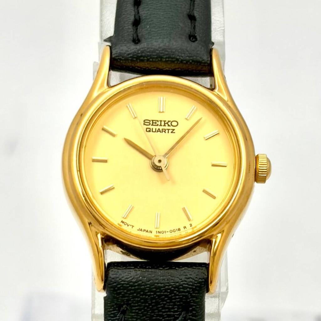 SEIKO Gold Minimal Watch 576080 with New Strap [Excellent Condition/New Battery] Ladies' 1N01-0E19