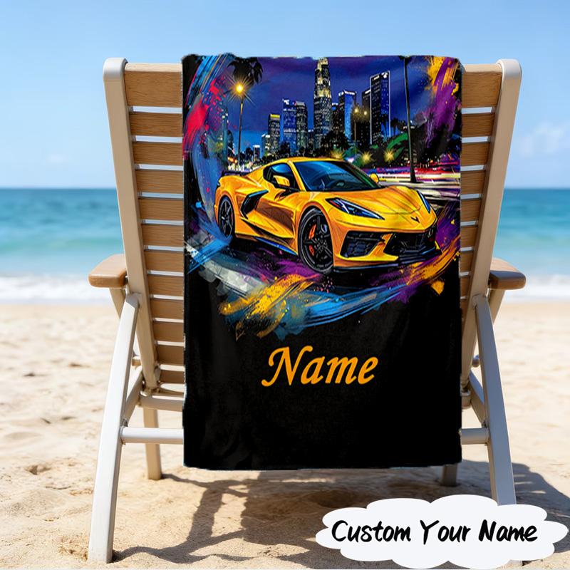 1PC Custom Name Beach Towel School Bus Adventure Beach Towel, Suitable for Camping, Travel, Beach Accessories, Super Absorbent, Family Gift