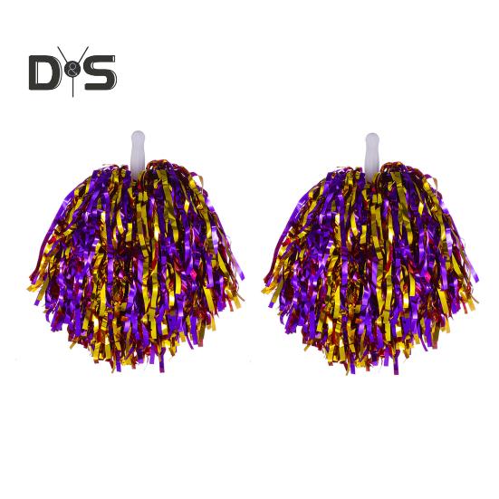 2Pcs Cheerleader Pom Poms Metallic Foil Cheerleader Pom Poms Hand Flowers with Handle for Sports Competitions Celebrations