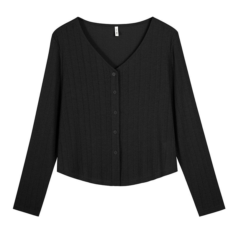 

New Arrivals for Plus-Size Women: V-Neck Korean-Style High-End Cardigan, Versatile, Slimming, Covering the Body, Lightweight Sun-Protection Jacket Black XL