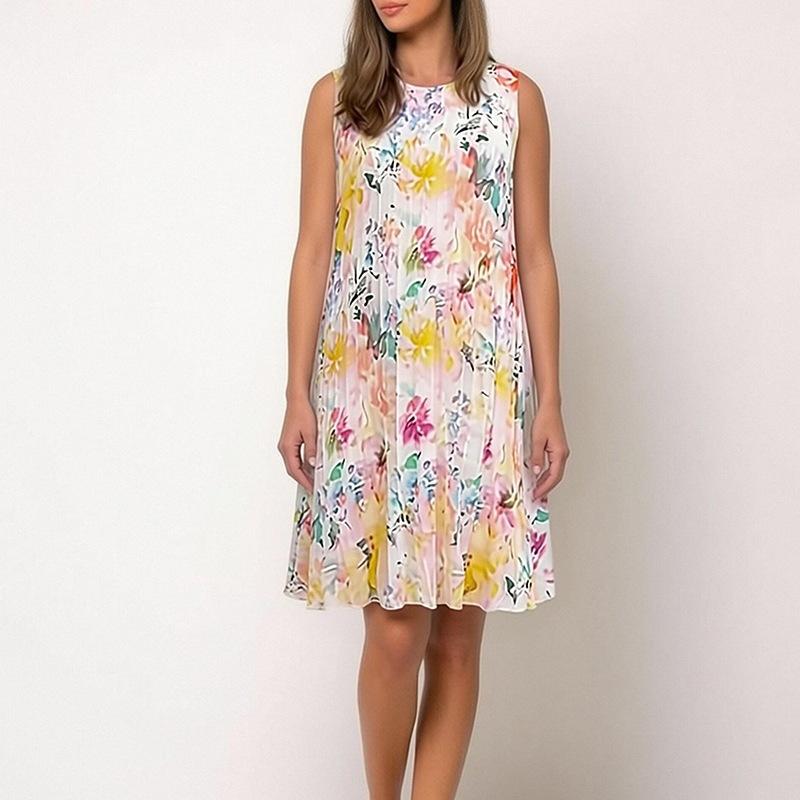 2026 Women's Spring New Arrival, Amazon Cross-Border Europe and America Fashion Casual Loose Printed Pleated Dress
