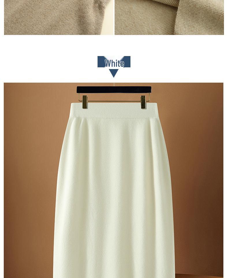 Women's High-Waist 100% Wool Knit Midi Bodycon Skirt - Autumn/Winter Collection