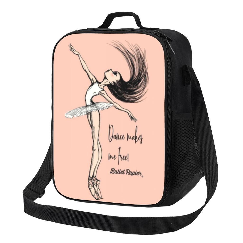 Custom Ballet Dance Makes Me Free Insulated Lunch Tote Bag for Ballerina Dancer Portable Thermal Cooler Food Bento Box School