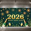 2026 New Year Banner Green Background Champagne Happy New Year Banner for New Year Party 2026 Celebration Holiday Decoration