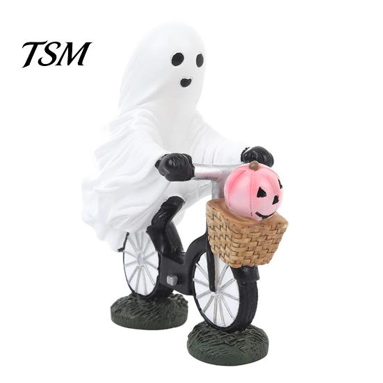 Creative Halloween Party Ornament Ghost Riding Bicycle Resin Figurine, Spooky Desk Shelf Decor for Bike Home Entryway, Hand-Painted Creepy Cute