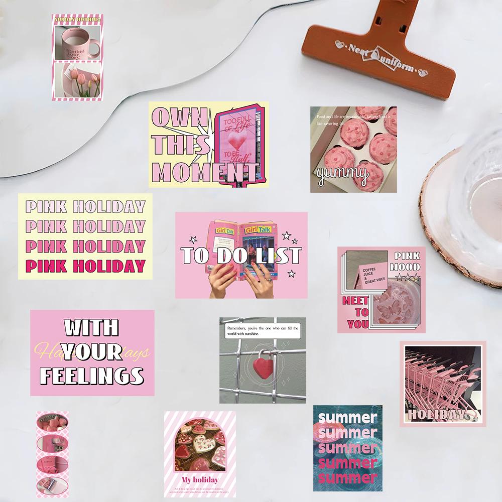 30PCS Pink Holiday Posters Harajuku Art Picture DIY Skateboard Gifts Cartoon Waterproof Aesthetic Nostalgia Wall Phone Decor