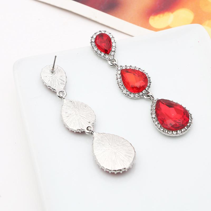 Summer Crystal Teardrop Rhinestone Earrings for Women - Trendy Dangle Long Studs Jewelry