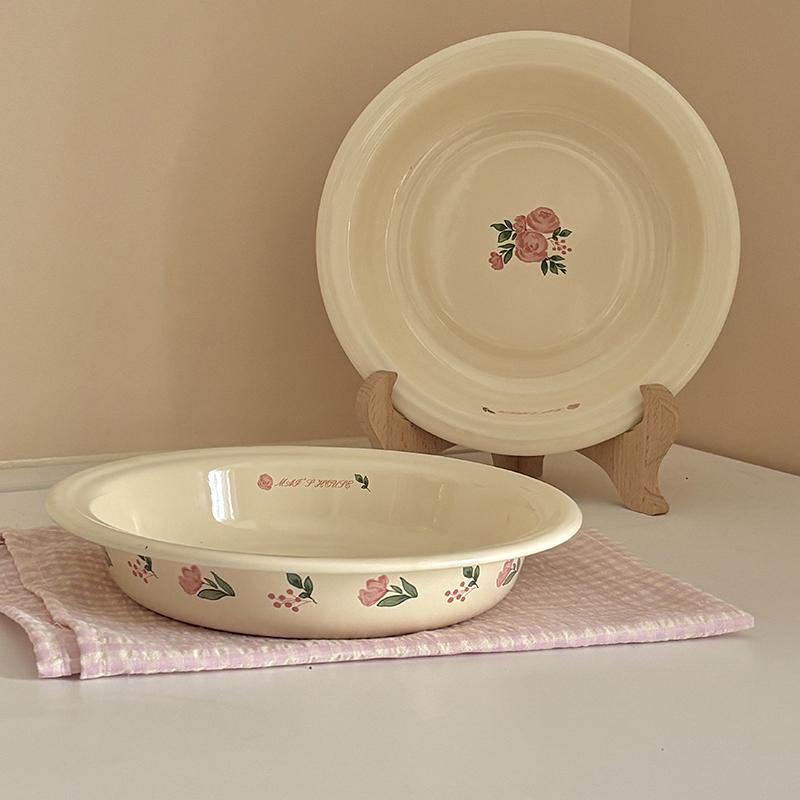 Enameled Retro Fruit Basket Draining Tray Storage Basket Kitchen Accessories Handmade Dishwasher Safe Fruit Serving Bowl